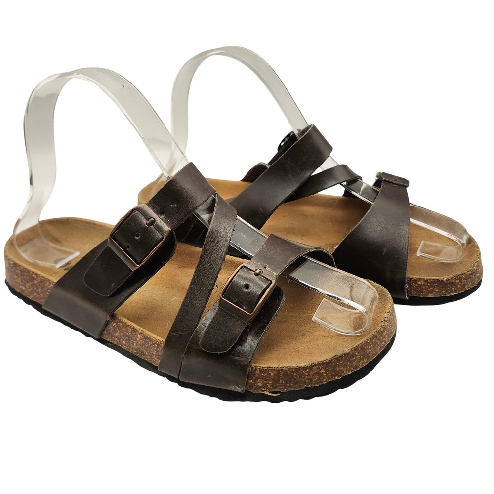 Outwoods‎ Women Dark Brown Double Buckle Cork Footbed Sandals Size 7